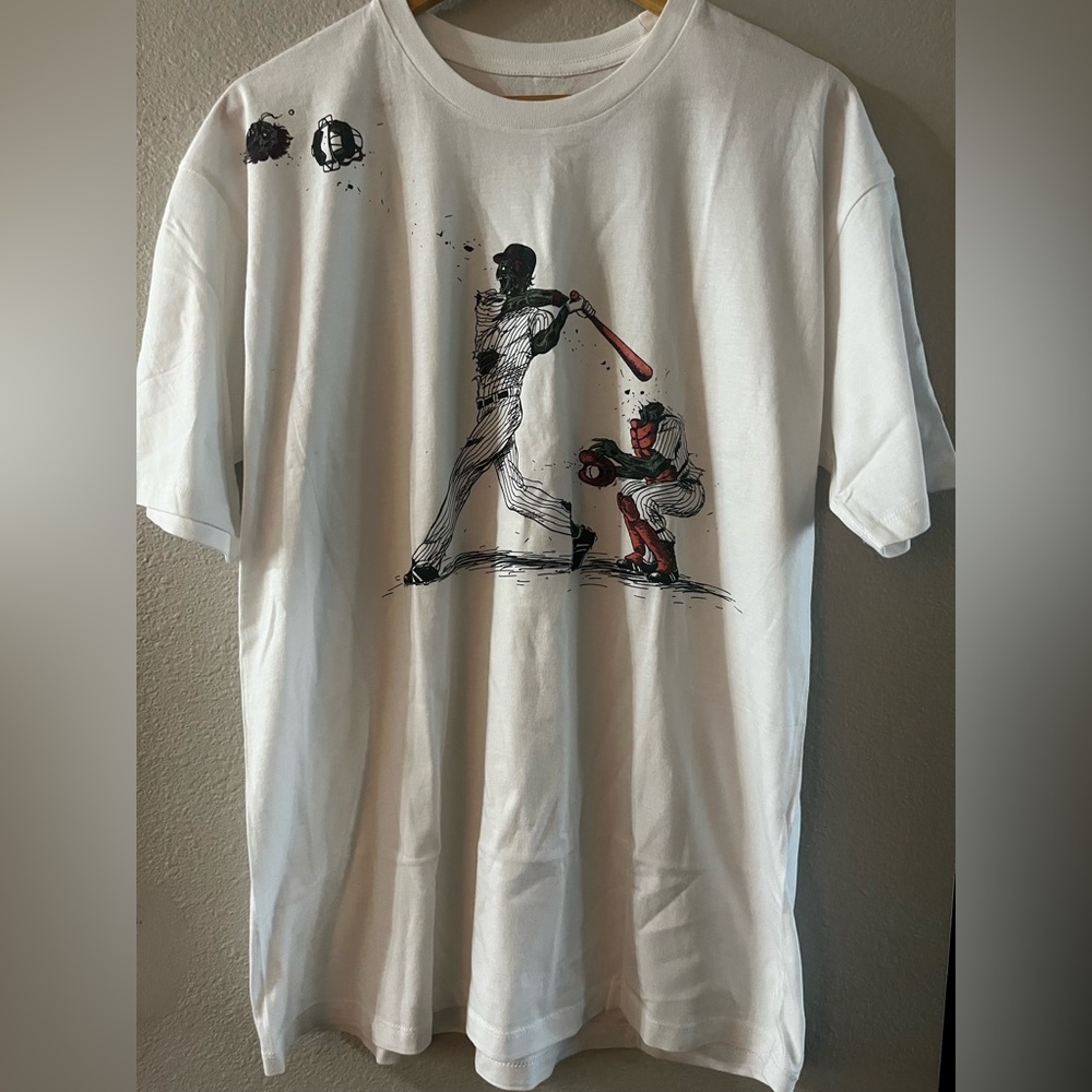 Men's Inkblitz‎ SZ X-Large "Home Run" White Graphic Men's Shirt Baseball Player